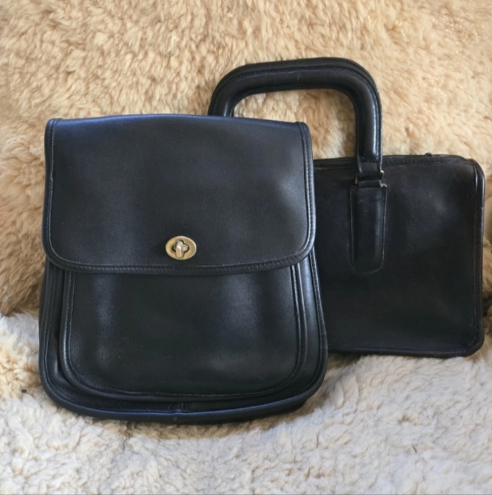 Vintage Coach Rehab Lot Black, Large Side Pack And Glue In Satchel
